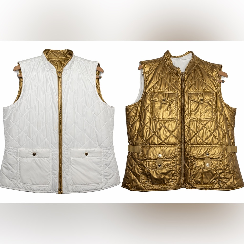 Lauren Ralph Lauren Reversible Quilted Vest XL White Gold Utility Puffer